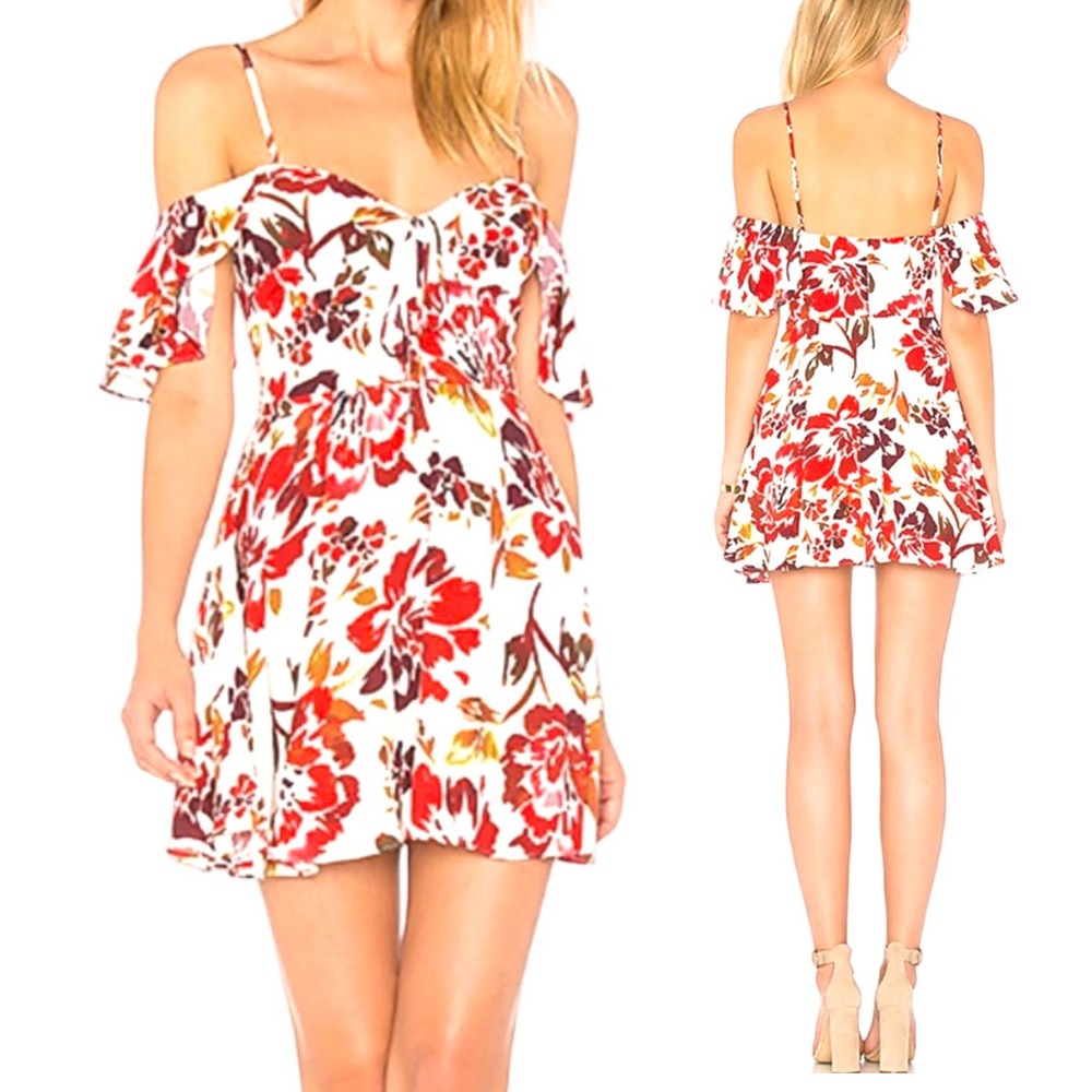 Lovers + Friends White Mini Dress with Red Floral Print